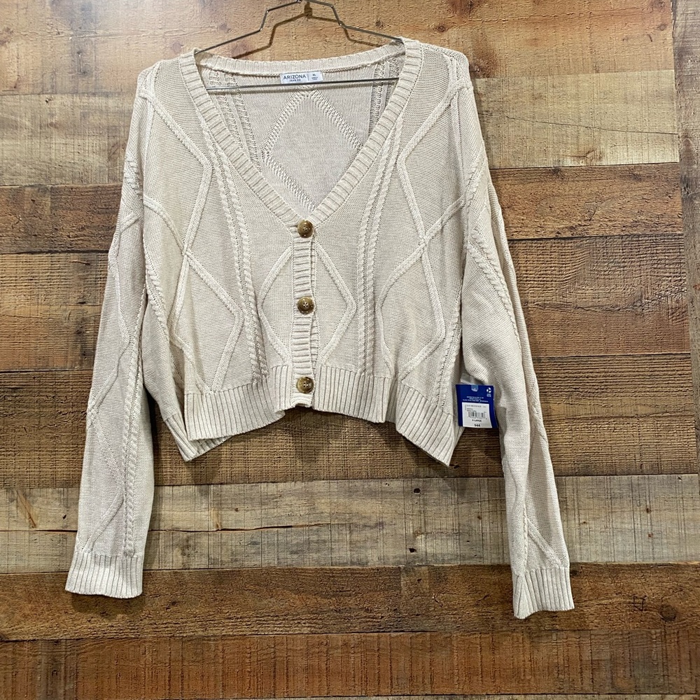 New With Tags Arizona Oversized Cream Cropped Cardigan Sweater Size XL